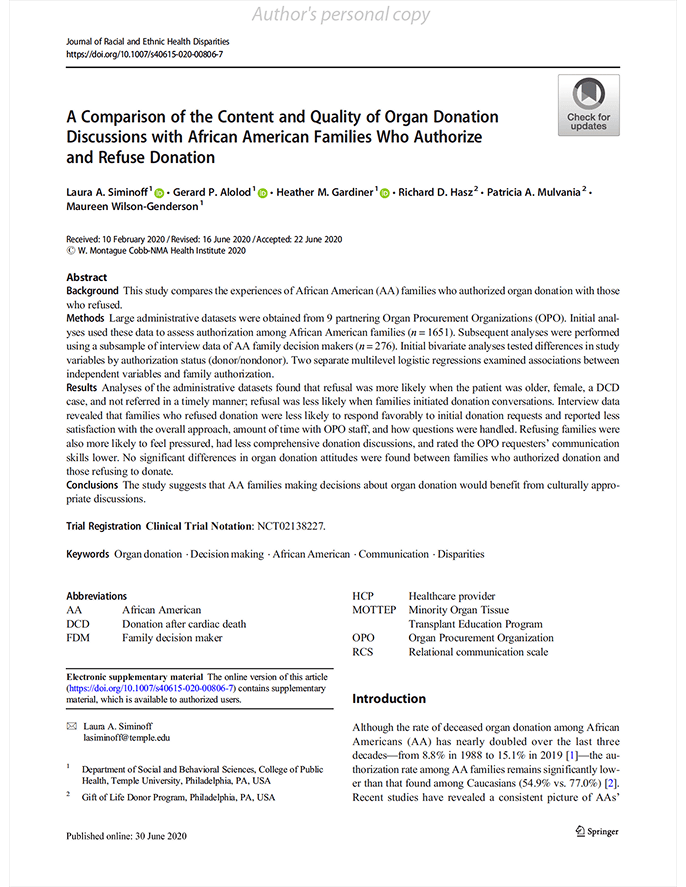 Discussions with African American families who authorize and refuse donation paper {{brizy_dc_image_alt imageSrc=